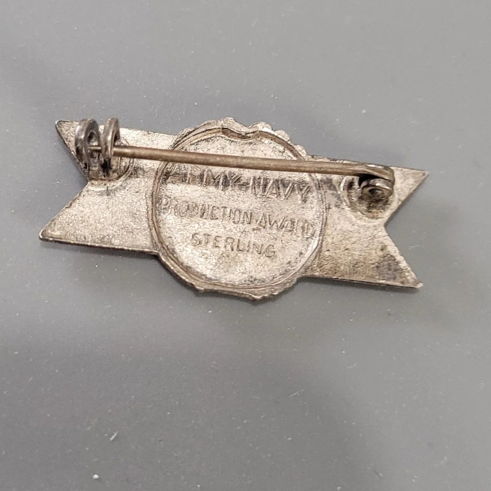 WWII Army-Navy E Production Award Pin Sterling Silver Red White Blue Vintage